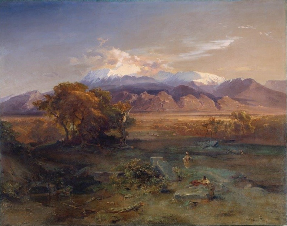 Carl Rottmann, Sparta - Taygetos. Um 1841. (Landschaftsmalerei, Griechenland, mythisch, episch, heroisch, Antike, Malerei, Romantik, Klassiker, Wunschgröße, Wohnzimmer, bunt)