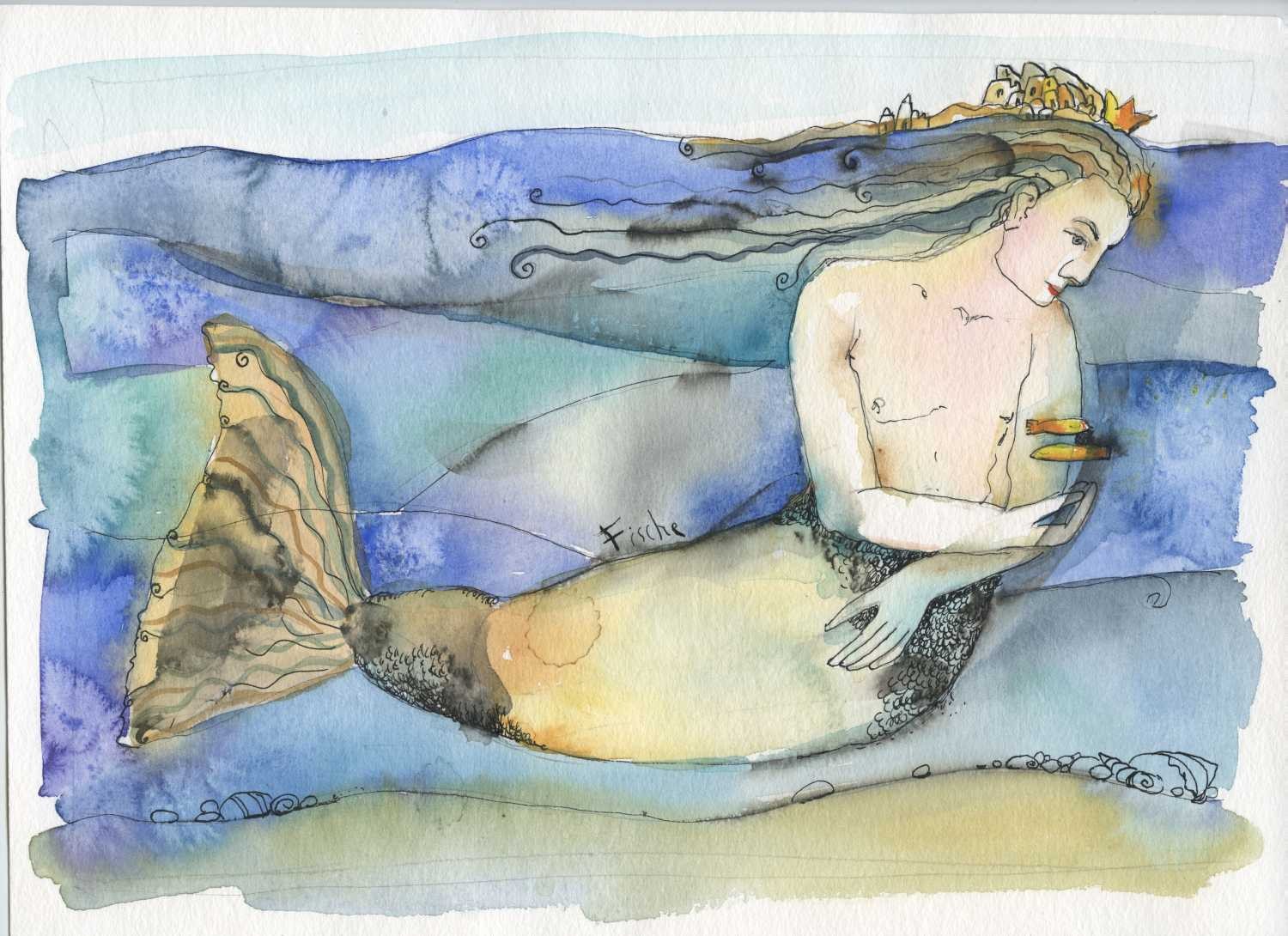 Tiukkel, 00060190 (Sternzeichen, Fische, Grafik, Wunschgröße, Wohnzimmer, Treppenhaus, Aquarell, bunt)