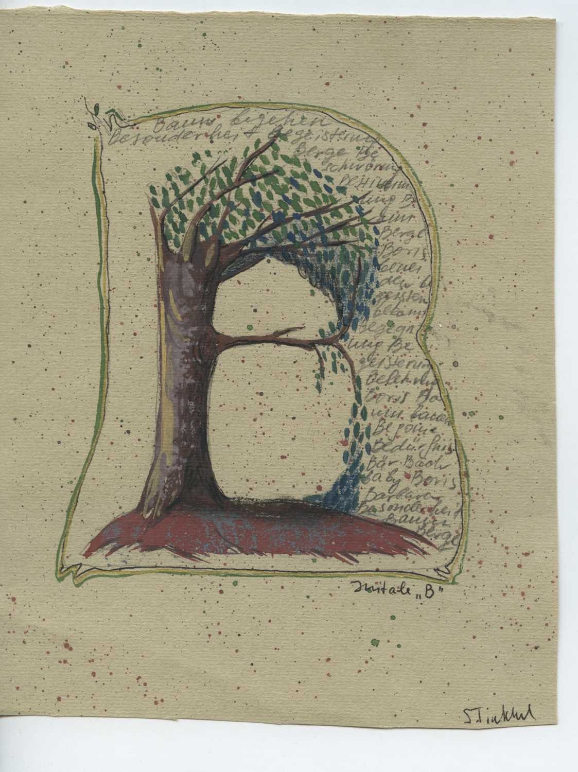 Tiukkel, 00060195 (Buchstabe, B, Baum, Symbol,  Grafik, Wunschgröße, Wohnzimmer, Treppenhaus, Aquarell, bunt)