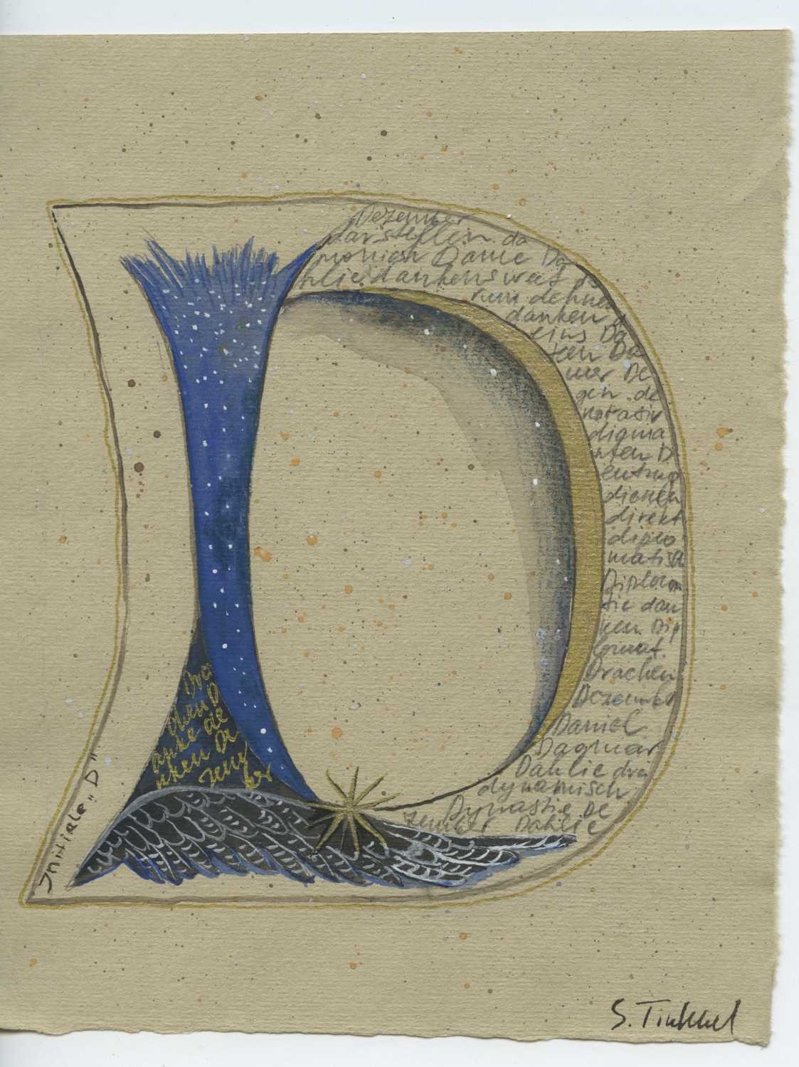 Tiukkel, 00060196 (Buchstabe, D, Daune, Flügel, Feder, Symbol,  Grafik, Wunschgröße, Wohnzimmer, Treppenhaus, Aquarell, bunt)