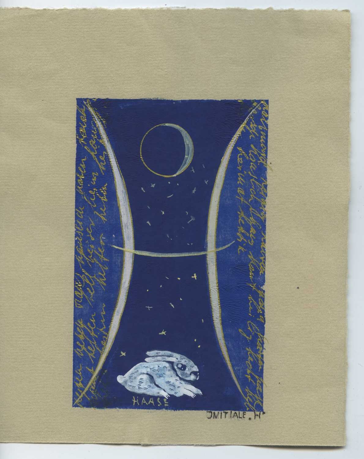 Tiukkel, 00060197 (Buchstabe, H, Hase, Tier, Symbol Kalligrafie, Grafik, Wunschgröße, Wohnzimmer, Treppenhaus, Aquarell, bunt)