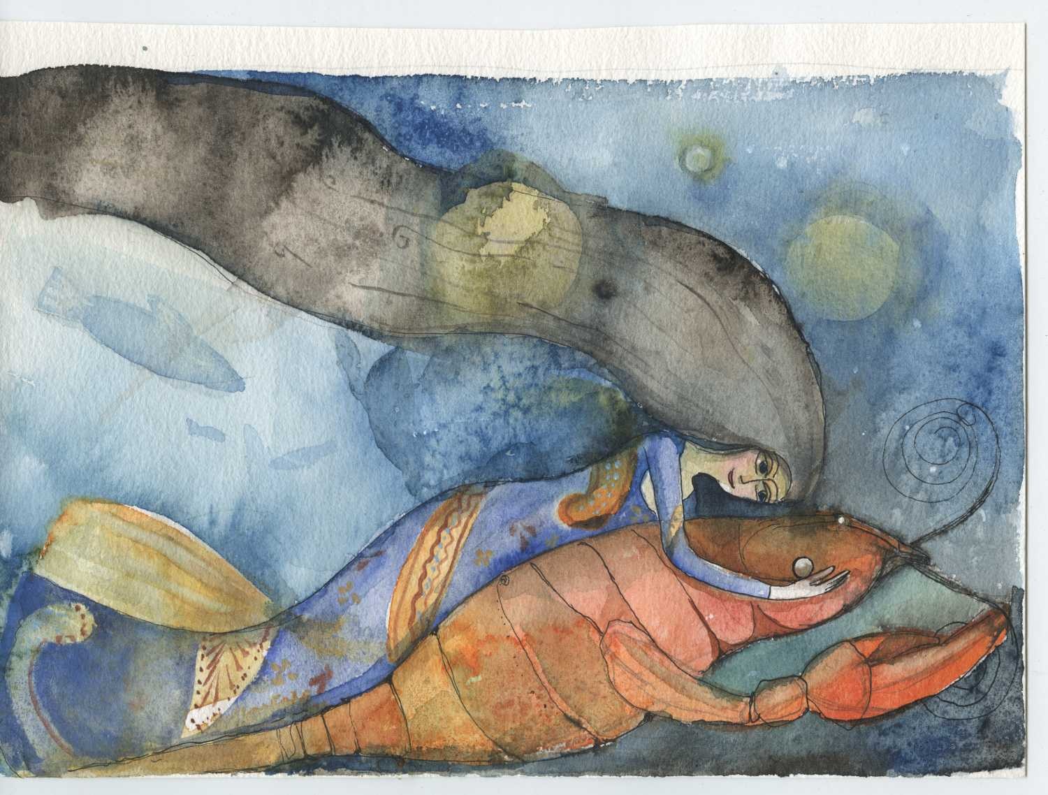 Tiukkel, 00060203 (Sternzeichen, Krebs, Frau, Meer, romantisch Grafik, Wunschgröße, Wohnzimmer, Treppenhaus, Aquarell, bunt)