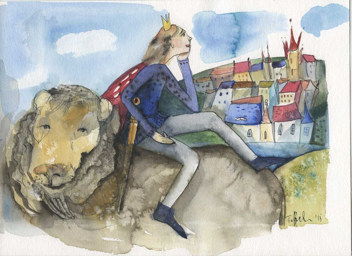 Tiukkel, 00060206 (Prinz, junger Mann, Löwe, Königreich, Grafik, Wunschgröße, Wohnzimmer, Treppenhaus, Aquarell, bunt)