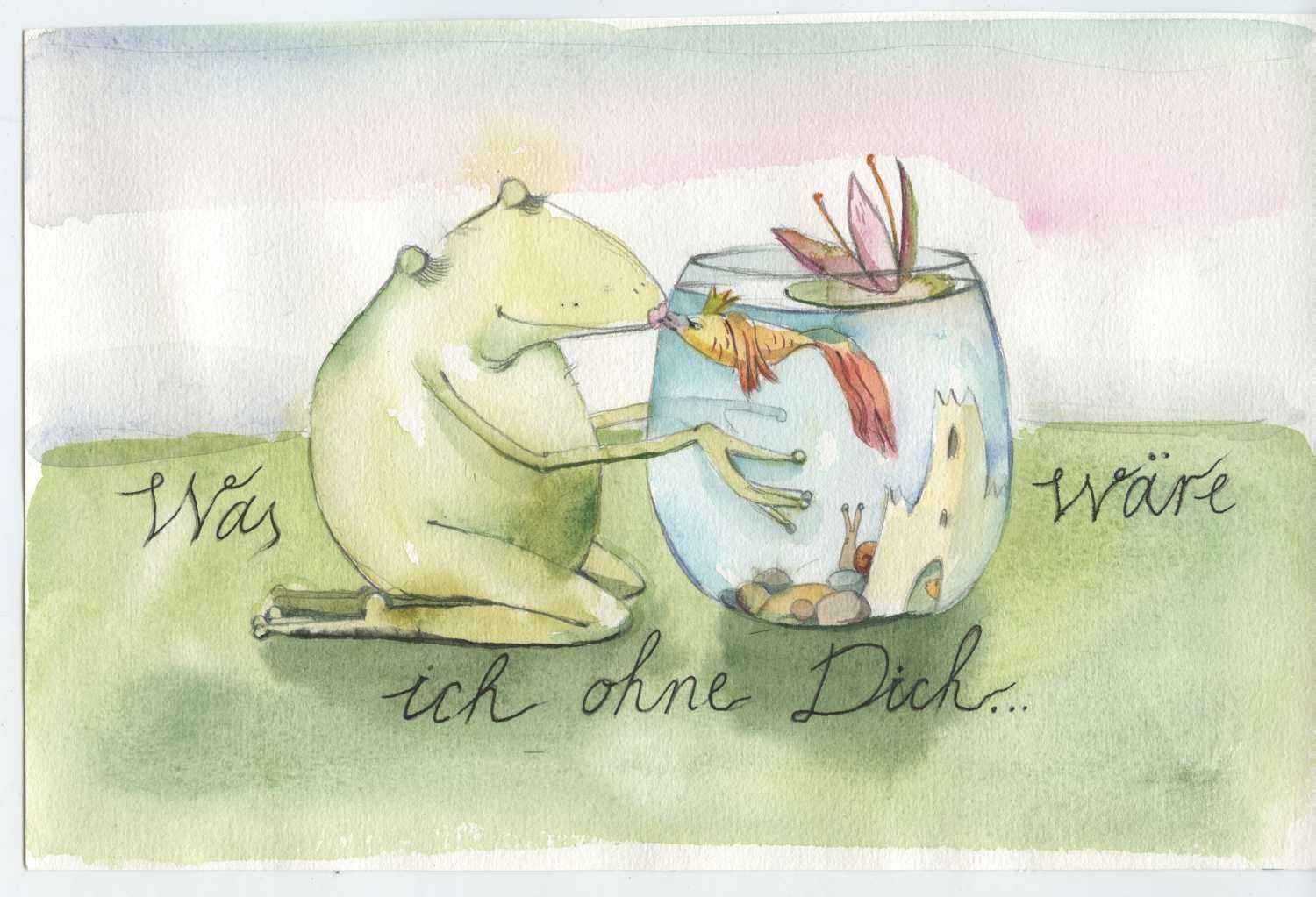 Tiukkel, 00060228 (goldfischglas, Fisch, Prinzessin, Frosch, Kuss, Märchen, Grafik, Wunschgröße, Schlafzimmer, Treppenhaus, Aquarell, bunt)