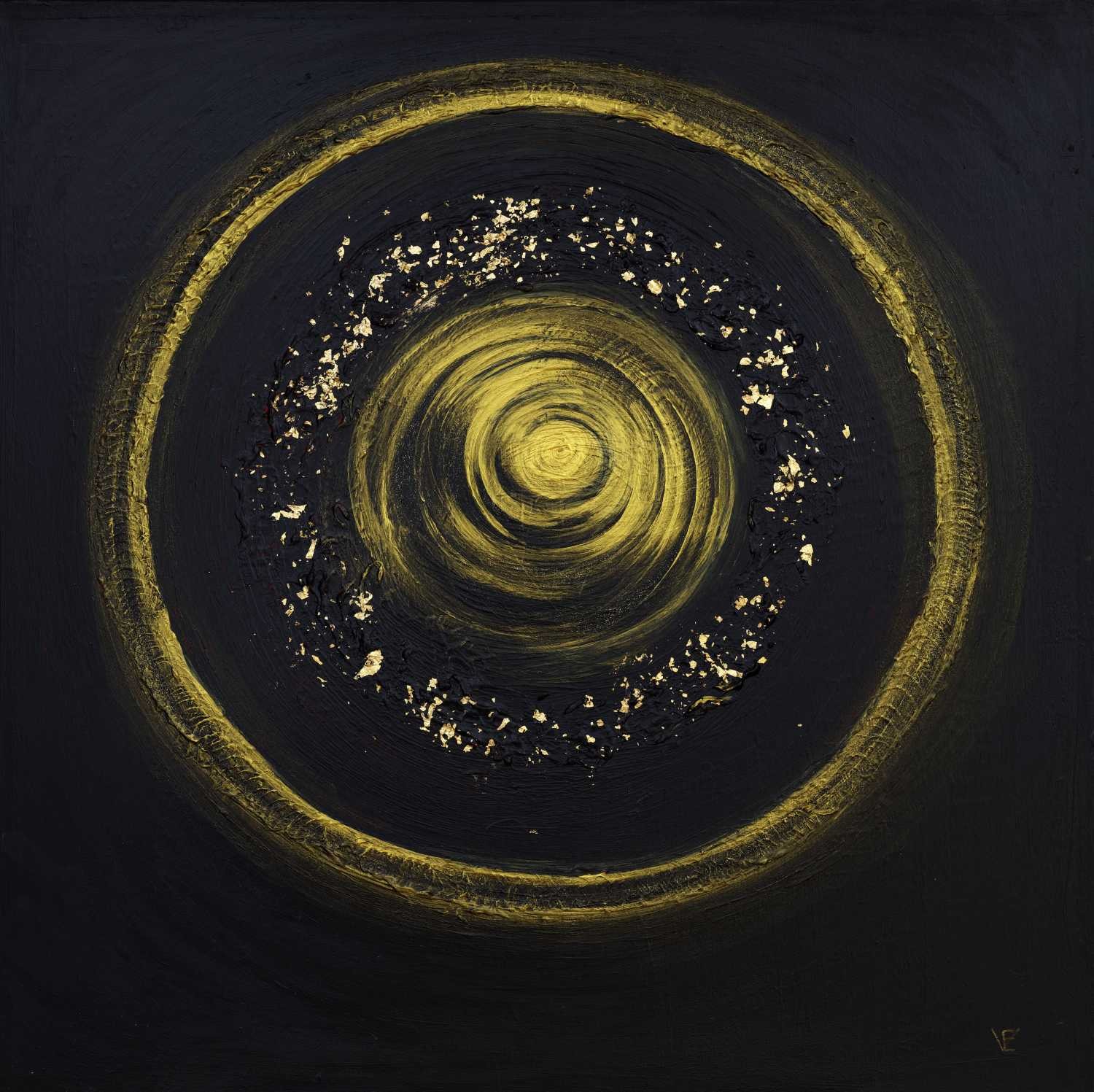 Elena Franke, Goldene Mitte 026 (Kreise, Mitte, Meditation, spirituell, Wunschgröße, modern, Entspannung, Malerei, Treppenhaus, wohnzimmer, bunt)