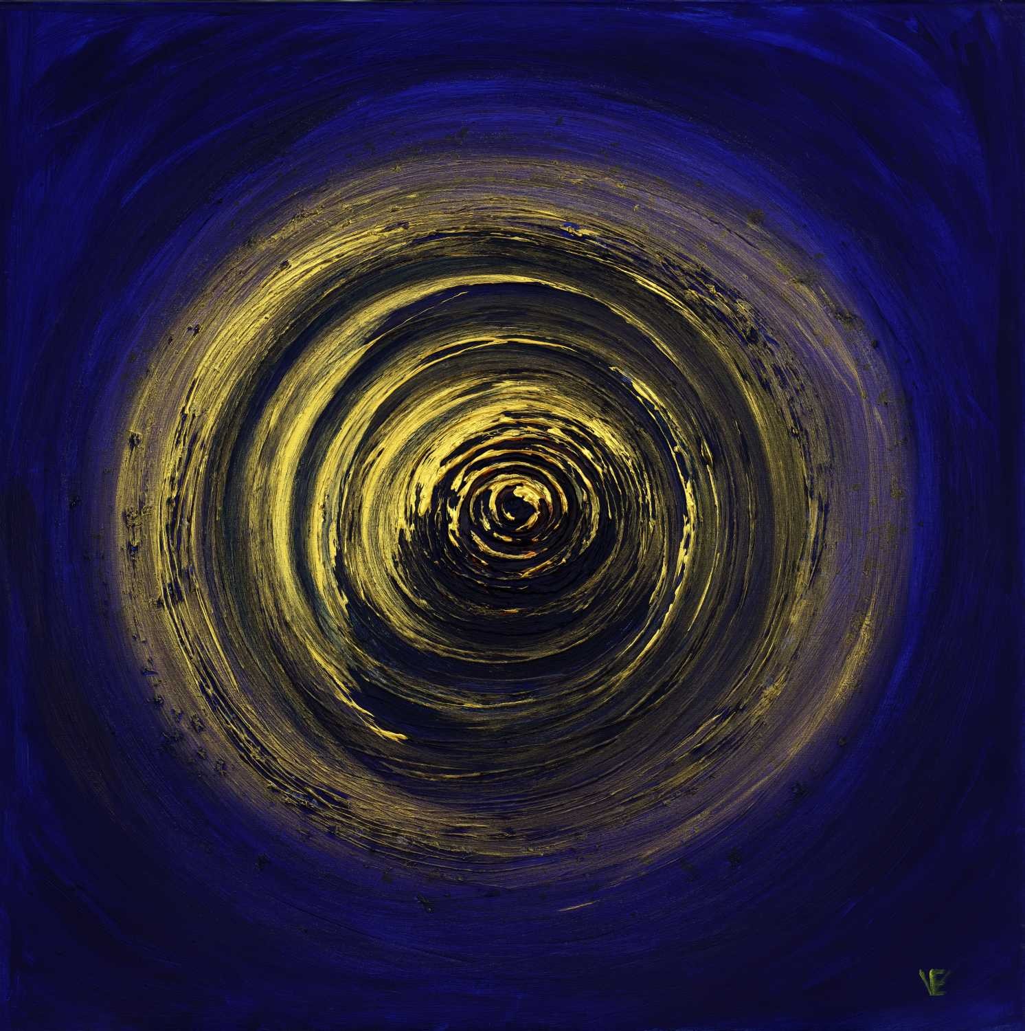 Elena Franke, Blauer Kreis 098 (Kreise, Mitte, Meditation,  spirituell, Wunschgröße, modern, Entspannung, Malerei, Treppenhaus, Wohnzimmer, bunt)