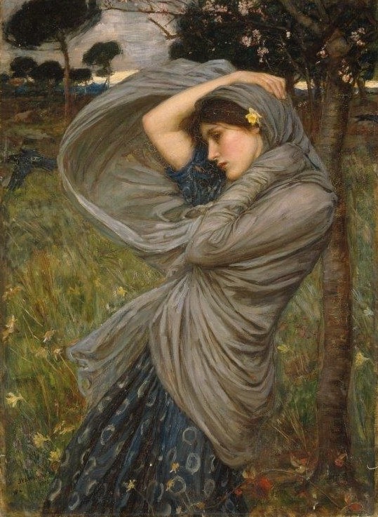 John William Waterhouse, Boreas. (Personifikation des winterlichen Nordwindes) (Christie's Images Ltd,Waterhouse,John William,1849-1917,Frau, Junge,Gefühle,gefühlvoll Waterhouse, John William 1849-1917 Wind windig)