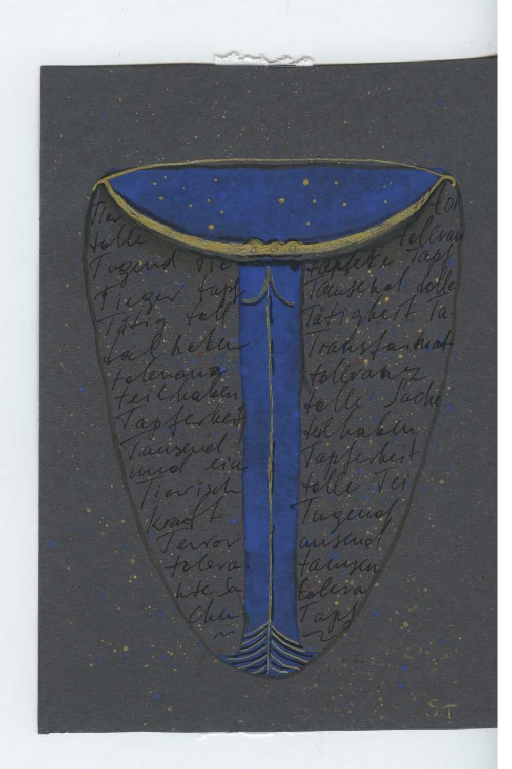 Tiukkel, 00060200 (Buchstabe, T, Toleranz, Symbol, Kalligrafie, Grafik, Wunschgröße, Wohnzimmer, Treppenhaus, Aquarell, bunt)