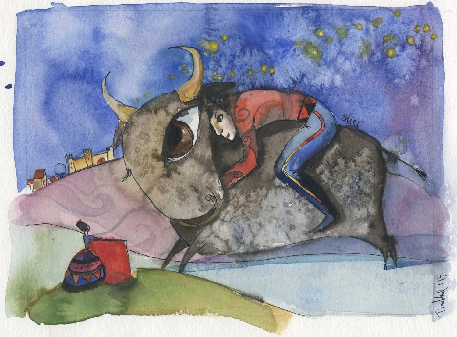 Tiukkel, 00060220 (Sternzeichen, Stier, Grafik, Wunschgröße, Wohnzimmer, Treppenhaus, Aquarell, bunt)