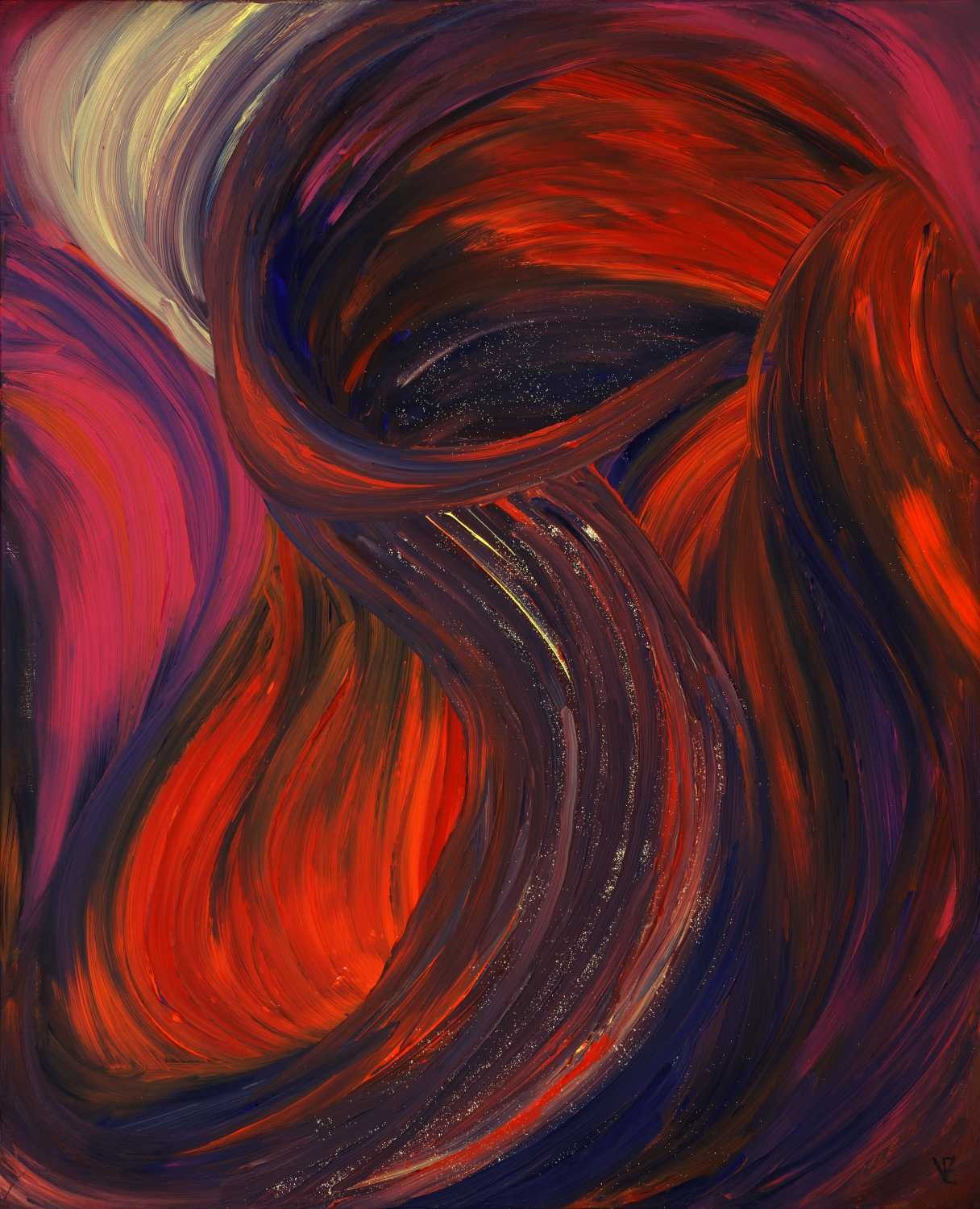 Elena Franke, Waves 080 (Wellen, Bewegung, Dynamik,  Wunschgröße, modern, abstrakt, Entspannung, Malerei, Treppenhaus, Wohnzimmer, bunt)