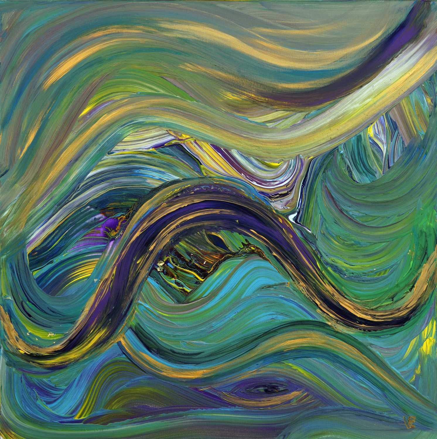 Elena Franke, Waves 187 (Wellen, Bewegung, Dynamik,  Wunschgröße, modern, abstrakt, Entspannung, Malerei, Treppenhaus, Wohnzimmer, bunt)