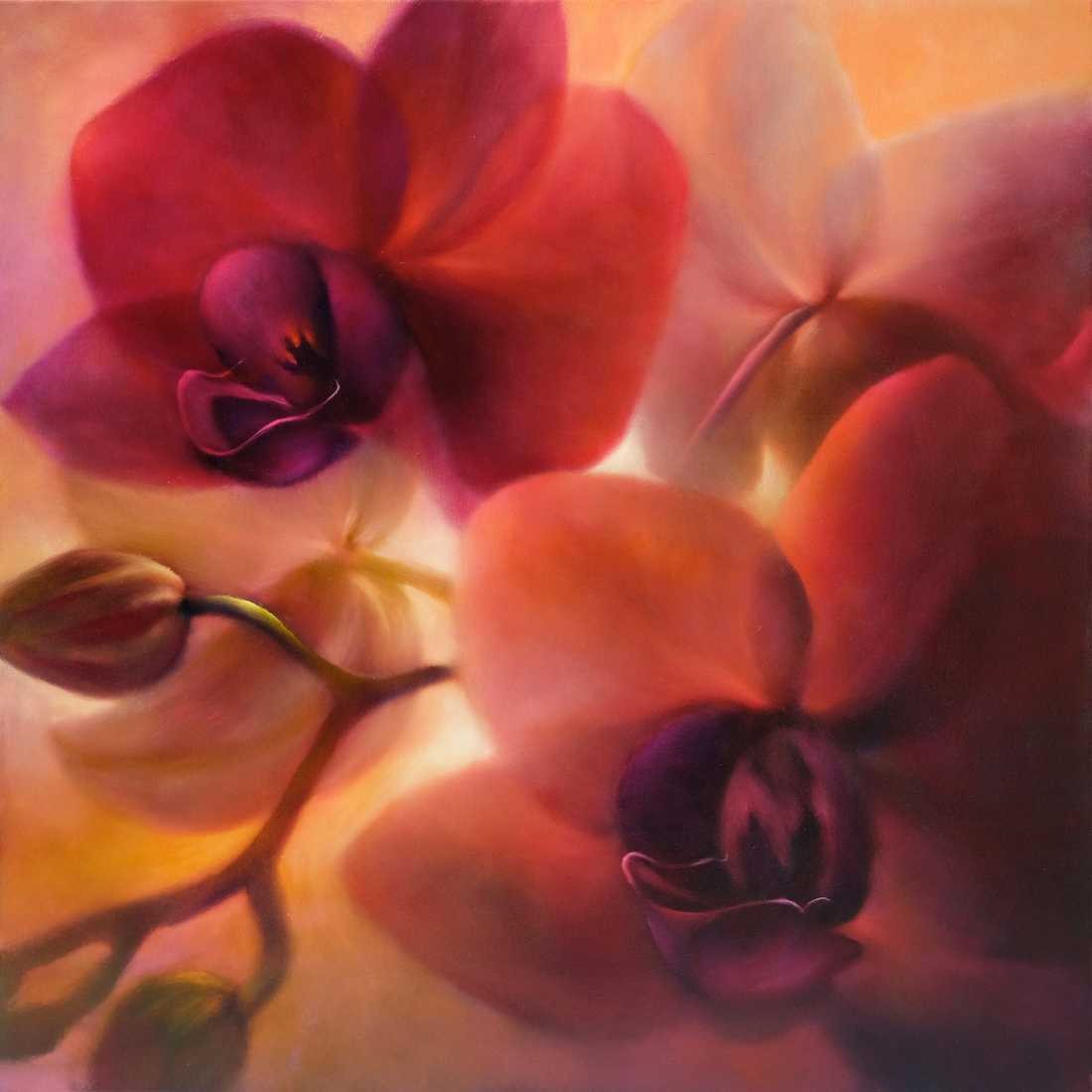 Konfiguration benutzen (Orchideen, Knospen, Blüten, Blumen, Pflanze, Blätter, zart, filigran, floral, leuchtend,  Malerei, Treppenhaus,  Wohnzimmer, Wunschgröße,)