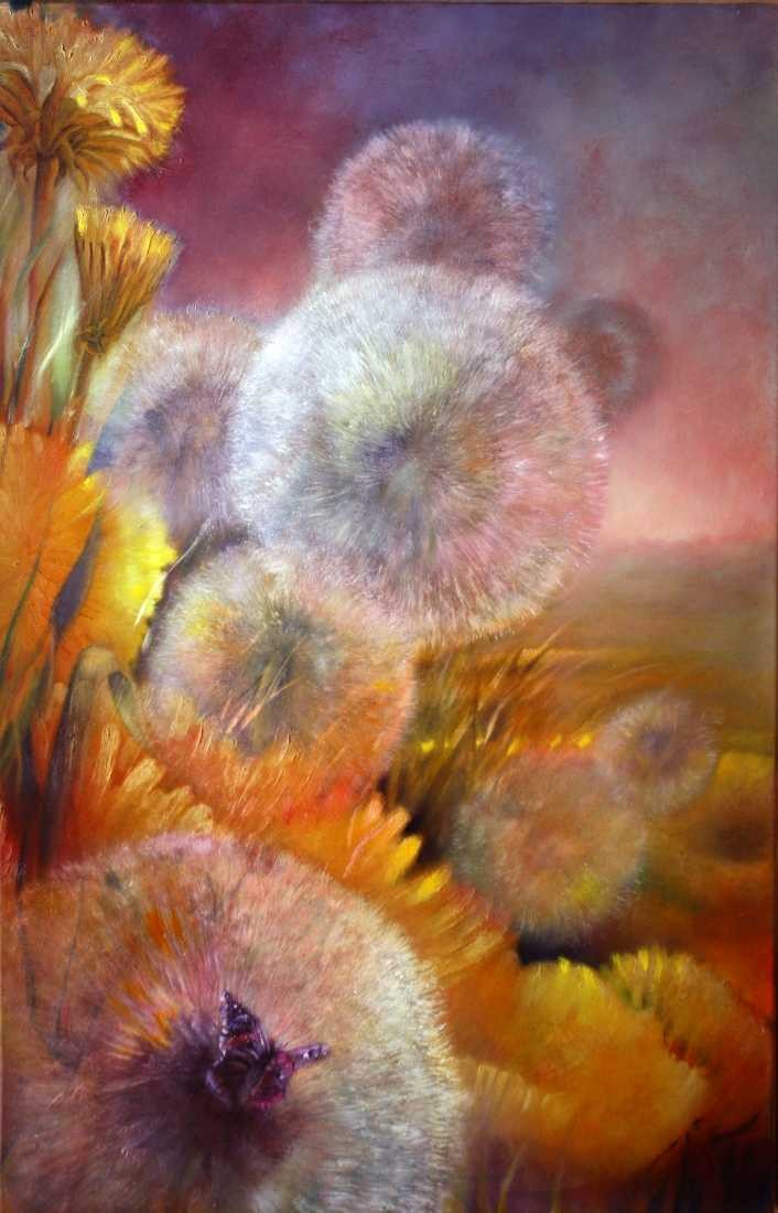 Konfiguration benutzen (Pusteblumen, Löwenzahn, Samen, Blüten, Blumen, Pflanze, Blätter, zart, filigran, floral, leuchtend,  Schmetterling, Malerei, Treppenhaus,  Wohnzimmer, Wunschgröße, bunt)