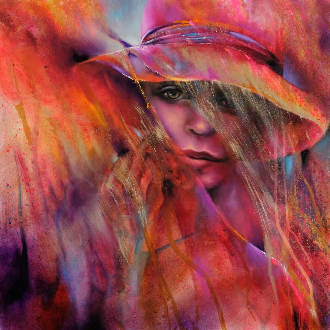 Konfiguration benutzen (Portrait, Frau, Hut, abstrakter Hintergrund, zart, filigran,   Malerei, Treppenhaus,  Wohnzimmer, Wunschgröße,)