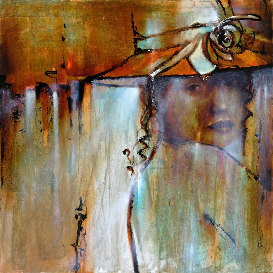 Konfiguration benutzen (Portrait, Frau, Hut, abstrakter Hintergrund, zart, filigran,   Malerei, Treppenhaus,  Wohnzimmer, Wunschgröße,)