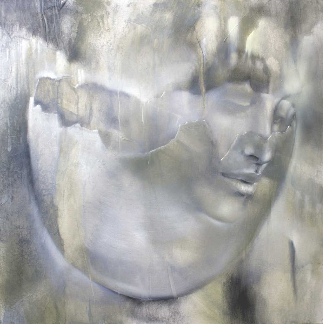 Konfiguration benutzen (Portrait, Frau, Gesicht, Eierschale, abstrakter Hintergrund, modern, Malerei, Treppenhaus,  Wohnzimmer, Wunschgröße,silber/grau)