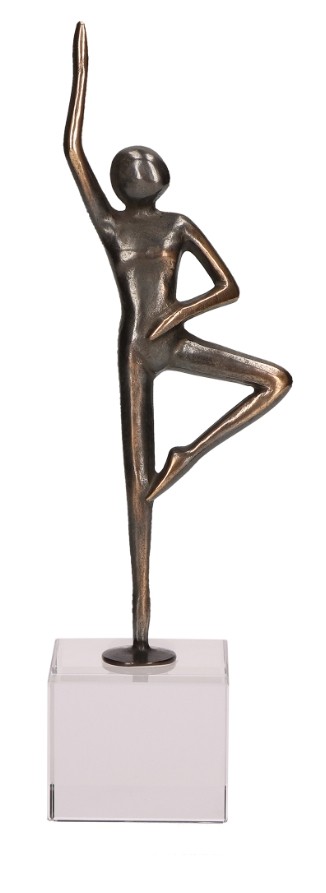 Kerstin Stark, Ballerina Leichtigkeit auf Glassockel, 22,5 x 7 x 5cm (Ballerina, Tänzerin, Eleganz, Leichtigkeit, zart, Skulptur, Plastik, Bronze, Figur, Wohnzimmer, bronzefarben)