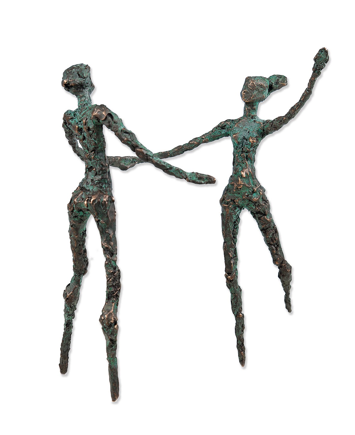 Luise Kött-Gärtner, Bronzeskusptur Der Tanz des Lebens, 24 x 22 x 9cm (Tanz, Paar, Bewegung, Bronze, raue Oberfläche, Figuren, Spaß, Freude, Inspiration, Motivation, Skulpturen, Wohnzimmer)