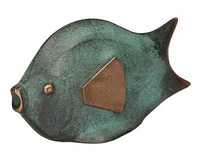 Herbert Fricke, Bronzefigur Fisch, 8,5 x 16 x 5cm (Fisch, Tier, Figur, Bronze, Skulptur, Metall, kompakt, reduziert)