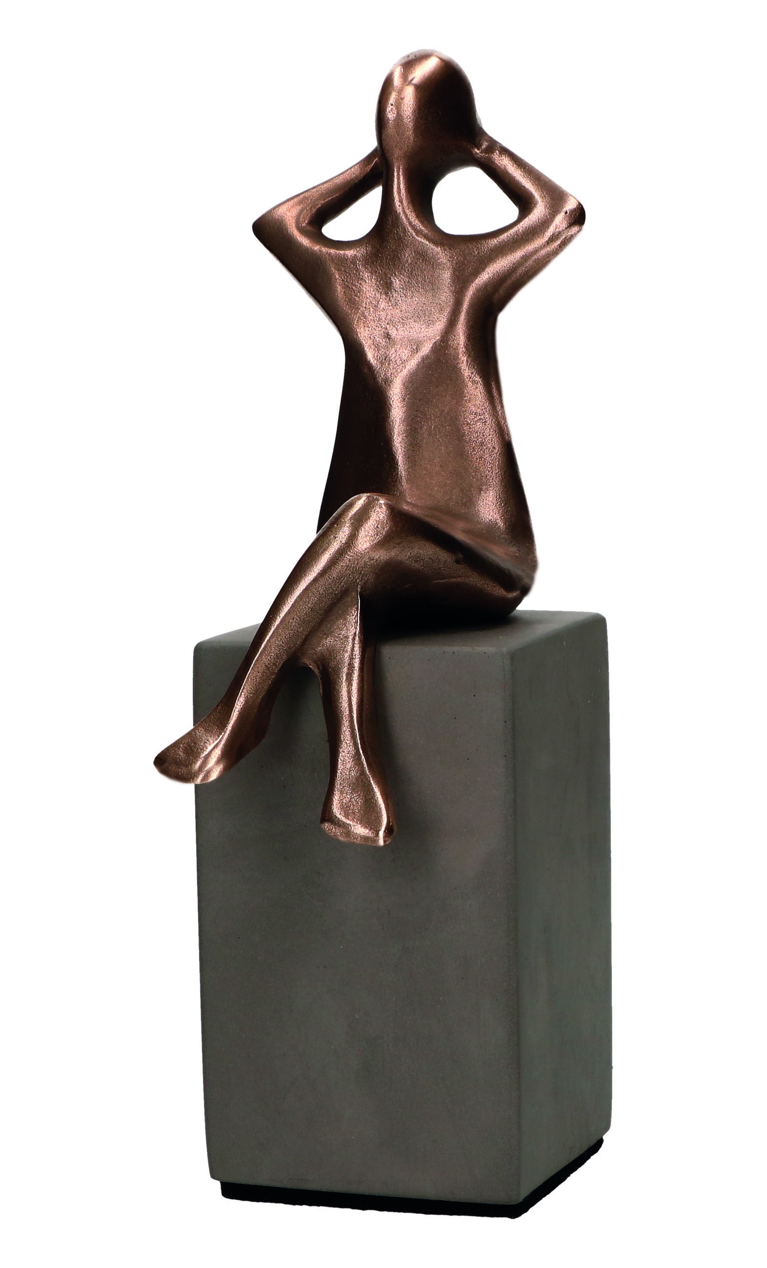 Raimund Schmelter, Entspannung, 17 x 6,5 x 8cm Sockel 10 x 6cm  (Person, sitzend, Entspannung, Inspiration, Menschen, Skulptur, Bronze, Metall,  Plastik, Sockel, Wohnzimmer, Büro,)