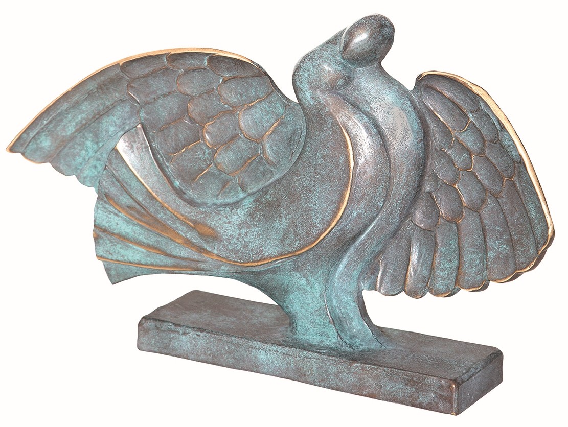 Raimund Schmelter, Figur Taubenpaar, 37 x 22cm (Tauben, Taubenpaar, Turteln, Plinthe,reduziert, Tiere, Vögel, Skulptur, Bronze, Metall, Plastik,  Wohnzimmer, Schlafzimmer, Patina, bronzefarben)