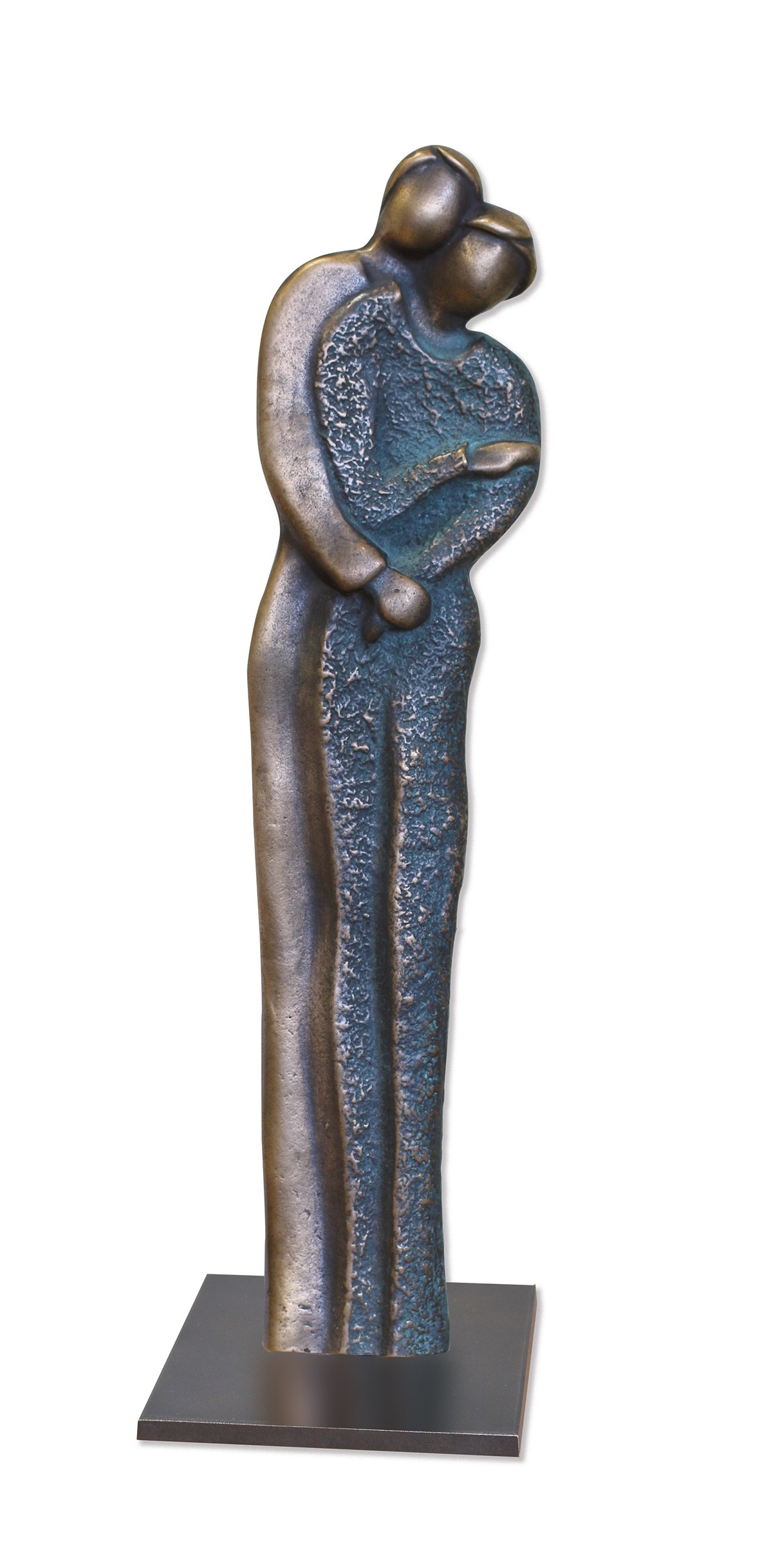 Bernardo Esposto, Paar Zusammen glücklich sein, 27,5cm (Paar, Liebespaar, Glück, Umarmung, Skulptur, Plastik, Bronze, Figur, Wohnzimmer, Schiefersockel, bronzefarben)