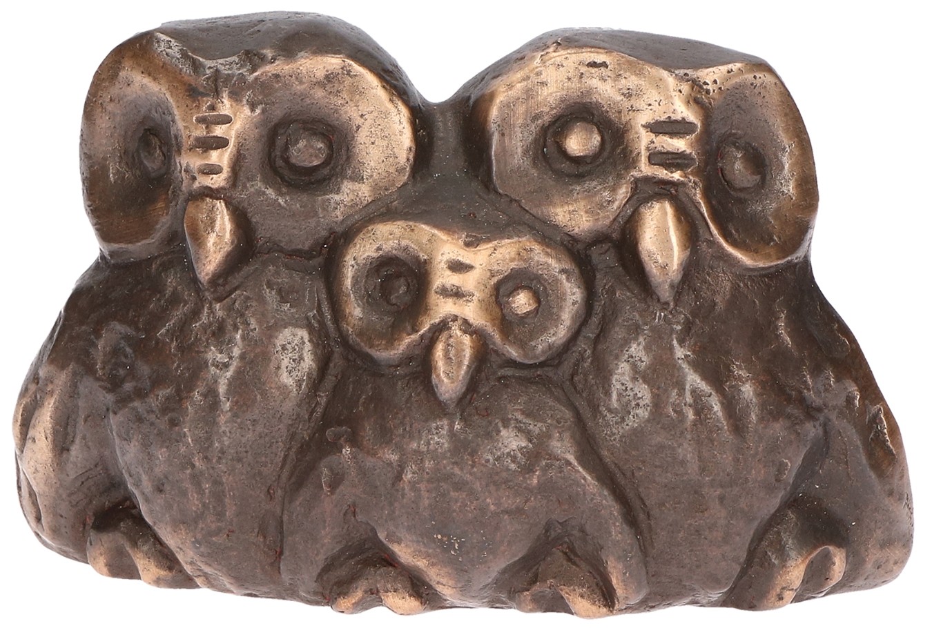 Raimund Schmelter, Bronzefigur Eulenfamilie, 6,5 x 9,5cm (Eulen, Familie, niedlich, reduziert, Tiere, Skulptur, Bronze, Metall, Plastik,  Wohnzimmer, Büro, bronzefarben)