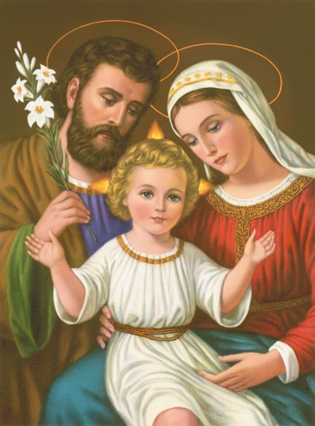 Anonym, HL. FAMILIE (Malerei, Madonna, Maria, Joseph, Heilige Familie, Christuskind, Lilien, Symbol, religiös, Christlich, spirituell, Wohnzimmer, Schlafzimmer, Wunschgröße, bunt)