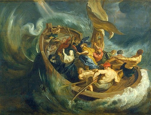 Peter Paul Rubens, Das Wunder der hl. Walburga. Nach 1610 (Barock,17. Jahrhundert,Öl auf Holz,Leipzig,Museum der bildenden Künste,1577-1640,Rubens,Peter Paul,Rubens, Peter Paul Rubens,Heilige Walburga,Heilige,Wunder,Wind,Wellen,Boot,Seegang,Not,Seenot)