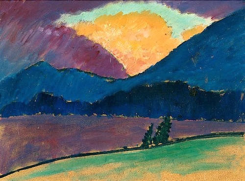 Alexej von Jawlensky, Sommerabend in Murnau. Um 1908/09 (Jawlensky,Alexej von,1864-1941,München,Städtische Galerie,Öl/Pappe,Abend,Bayern,Jawlensky,20. Jahrhundert,sommer)