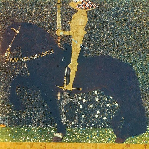 Gustav Klimt, Das Leben ein Kampf (Der goldene Ritter) 1903 (Klimt,Gustav,1862-1918,Privatbesitz New York,Ritter,Klimt,Gustav Klimt,wiener jugendstil,reiter,pferd,secession)