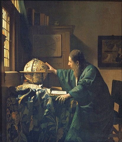 Jan Vermeer van Delft, Der Astronom. 1668 (Barock,17. Jahrhundert,1632-1675,Vermeer van Delft,Jan,Paris,Musée du Louvre,Wissenschaft,Beruf,Astronom,Vermeer van Delft, Jan Vermeer,Globus,Interieur,Astronomie)