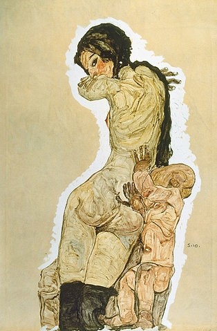 Egon Schiele, Mutter und Kind. 1910. (Aquarell/Bleistift,Gouache,Wien,Wien Museum,1890-1918,Schiele,Egon,Mütter,Weibliche Akte,Schiele, Egon 1890-1918)
