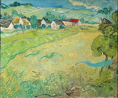 Vincent van Gogh, Sonnige Wiese bei Auvers. 1890 (Gogh,Vincent van,1853-1890,Privatbesitz Hahnloser Zürich,Öl auf Leinwand,Felder,Feld,Frankreich,Sommer,Gogh, Vincent van Gogh,19. Jahrhundert,Landschaft,Vessenots,Dorf,Postimpressionismus,Nachimpressionismus)