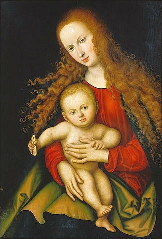 LUCAS CRANACH Der Ältere, Maria mit dem Kinde. 1529 (Madonna, Maria, Kind, Jesus Christus, Knabe, Mutter,  Religion, Klassiker, Renaissance, Wunschgröße, Wohnzimmer)