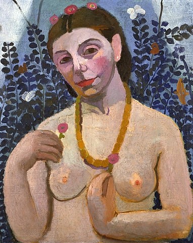 Paula Modersohn-Becker, Selbstbildnis als Halbakt mit Bernsteinkette II. 1906 (Portrait,20. Jahrhundert,Öl auf Leinwand,1876-1907,Modersohn-Becker,Paula,Basel,Kunstmuseum,Selbstbildnisse,Modersohn-Becker,Modersohn-Becker, Paula 1876-1907,Kette,Bernstein,Bernsteinkette)