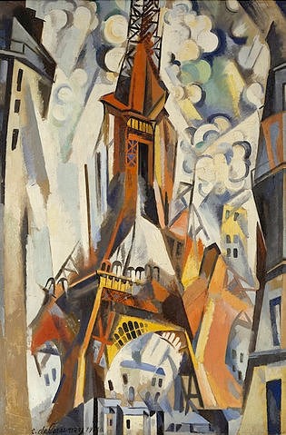 Robert Delaunay, Der Eiffelturm. 1910. (Eiffelturm, Avantgarde, orphischer Kubismus, abstrakte Malerei, Klassische Moderne, Treppenhaus, Wohnzimmer, Wunschgröße, bunt)