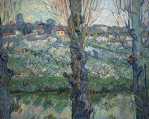 Vincent van Gogh, Blick auf Arles. 1889 (Landschaft, Fluss, Rhone, Südfrankreich, Felder, Frühling, Obstgarten, Klassische Moderne, Impressionismus, Wohnzimmer, Treppenhaus, Wunschgröße, bunt)