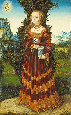 LUCAS CRANACH Der Ältere, Heilige Maria Magdalena. (Heilige, Maria Magdalena, Frau, Landschaft, Eleganz, Religiös, Christentum, Klassiker, Renaissance, Wunschgröße, Wohnzimmer)