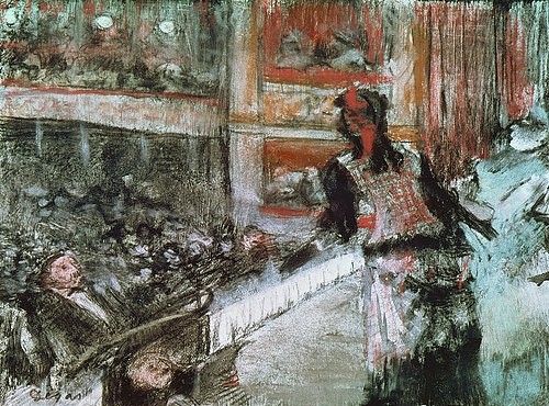 Edgar Degas, In der Oper. (Degas,Edgar,Privatbesitz Basel,1834-1917,Monotypie/Pastell,Theater,Degas, Edgar 1834-1917, französischer impressionismus,impressionistisch,französisch)