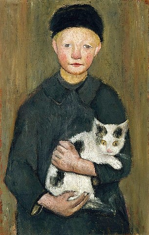 Paula Modersohn-Becker, Knabe mit Katze. Um 1903 (20. Jahrhundert,Öl auf Leinwand,1876-1907,Modersohn-Becker,Paula,Basel,Kunstmuseum,Kind,Junge,Katze,Modersohn-Becker, Paula 1876-1907,schwarz,Kappe)