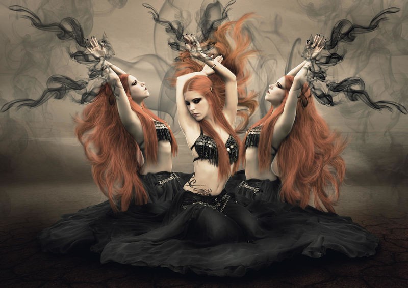 Babette, Bellydancer (Tänzerin, Bauchtänzerin, Magie, mystisch, Fantasy, Märchen, Traumwelt, Jugendzimmer,  Wohnzimmer, Treppenhaus, Wunschgröße, Digitalkunst, bunt)