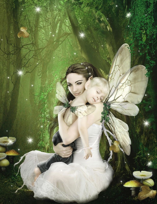 Babette, Fairy 49 (Elfe, Lichtpunkte, Schmetterlinge, Waldelfe, Elfenkind, mystisch, Fantasy, Märchen, Traumwelt, Jugendzimmer, Schlafzimmer, Wohnzimmer, Treppenhaus, Wunschgröße, Digitalkunst, bunt)