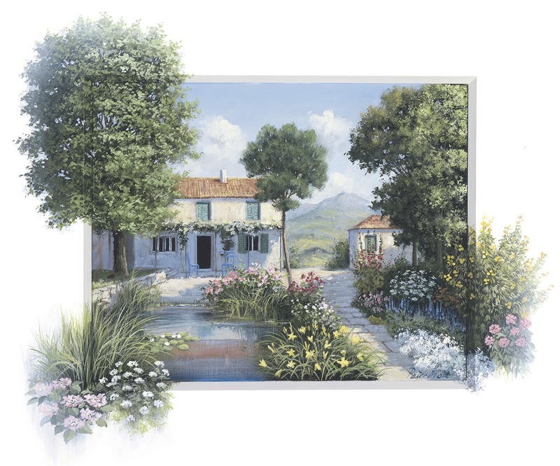 Peter Motz, Lovely day (Landschaft, Garten, Idylle, mediterran, Sommer, Blumen, Villa, Wunschgröße, Wohnzimmer, Treppenhaus)