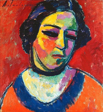 Alexej von Jawlensky, Damenbildnis. 1912 (Jawlensky,Alexej von,1864-1941,Basel,Galerie Beyeler,20. Jahrhundert,Jawlensky, Alexej von Jawlensky,Frau,Brustbild,Expressionismus,Blauer Reiter,bunt,schwarze Haare,schwarzhaarig)