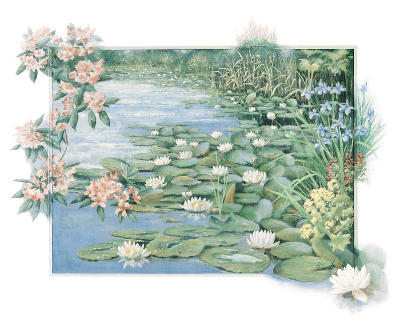 Peter Motz, The Lake (Garten, Idylle, Teich, Seerosen, Sommer, Blumen,   Wunschgröße, Wohnzimmer, Treppenhaus)