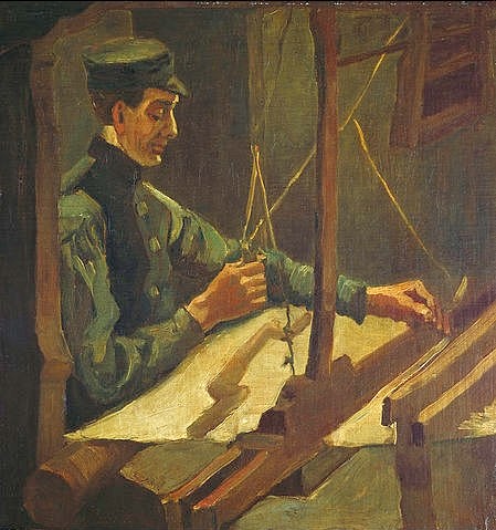 Vincent van Gogh, Der Weber Drieck Dekkers. 1884 (Gogh,Vincent van,1853-1890,Privatbes. Prof.Hahnloser,Bern,Arbeit,Gogh, Vincent van Gogh,Uniform,konzentriert,fleißig,Webstuhl,weben)