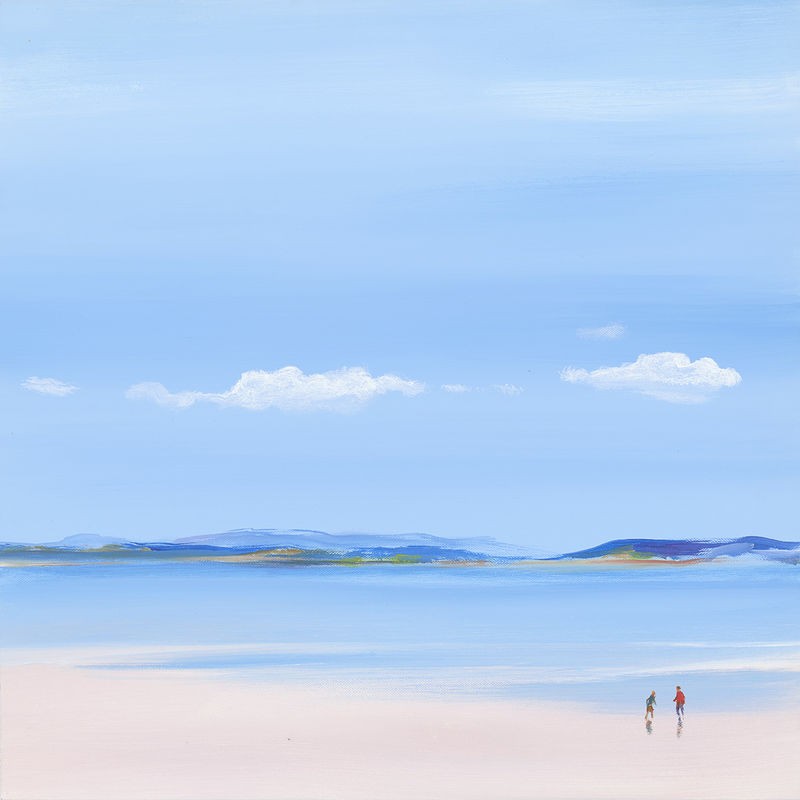 Jan Hasen, Am Strand I (Meer, Horizont, Strand, Weite, Himmel, Strandspaziergang, Sommer, Wohnzimmer, Treppenhaus, Arztpraxis, Malerei,  Wunschgröße, bunt)