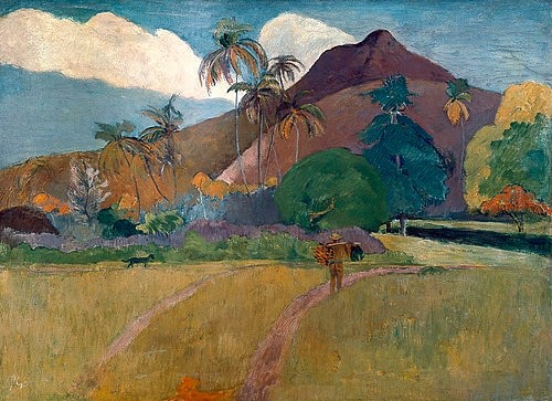 Paul Gauguin, Tahitianische Landschaft mit Gebirge. 1893 (19. Jahrhundert,Öl auf Leinwand,Minneapolis Institute of Art,1848-1903,Gauguin,Paul,Südsee,Gauguin, Paul Gauguin,Lanschaft,Tahiti,Berg,Berge,Palmen)