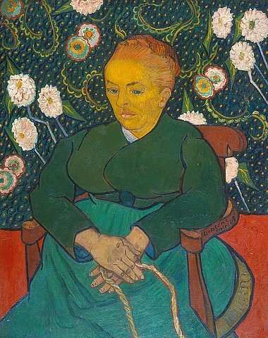 Vincent van Gogh, La Berceuse. 1889 (New York,Metropolitan Museum,Öl auf Leinwand,Portrait,19. Jahrhundert,1853-1890,Gogh,Vincent van,Frau,ältere Frau,Gogh, Vincent van Gogh,Madame Augustine Roulin,Tapete,Post-Impressionismus,Augustine-Alix Pellicot Roulin,Wiege,Wiegenschnur,Schnur,Band,grün)